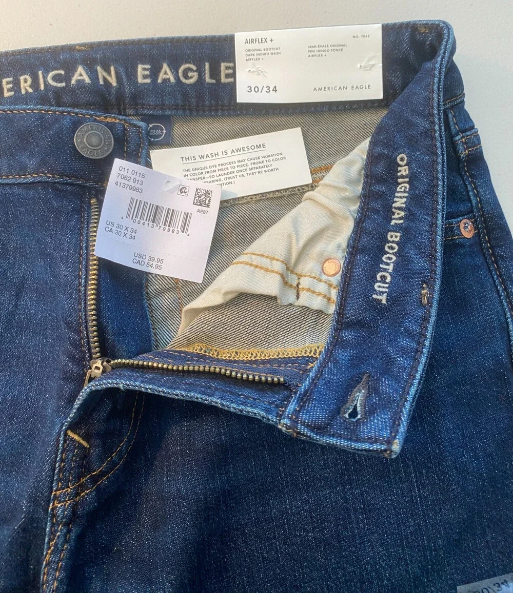 NWT American Eagle AirFlex+ Original Bootcut Jeans Men's 30x34 Dark Indigo